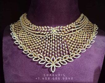 Diamond choker,Heavy choker,Sabyasachi Jewelry inspired,southindian Jewelery,indian Jewelery,gold dipped jewelry,Pure silver jewelry-NIHIRA