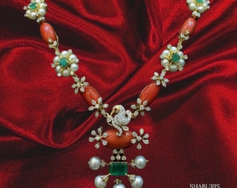 Coral NecklacE Indian Jewelry,South Indian Jewelry,kids jewelry indian,indian silver jewelry,indian bridal-SHABURIS
