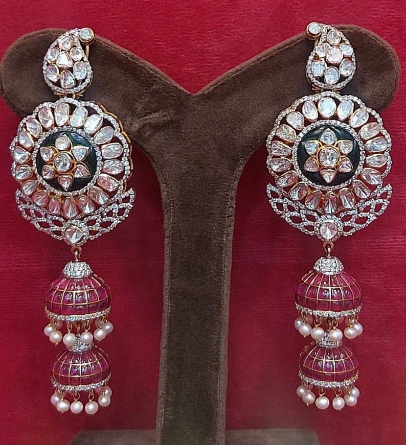 Polki earrings Pure Silver jewelry Indian ,diamond earrings ,Ind Polki earrings Pure Silver jewelry Indian ,diamond earrings ,Ind