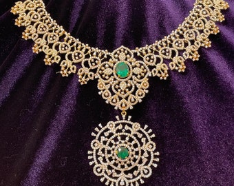 Diamond necklace pure silver necklace emerald quartz south sea pearls swarovski diamond indian jewelry sabyasachi inspired SHABURIS