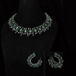 Cocktail necklace Pure Silver jewelry Indian, diamond choker set,wedding jewelry reception jewelry,Indian Bridal,Indian Jewelry-SHABURIS image 1