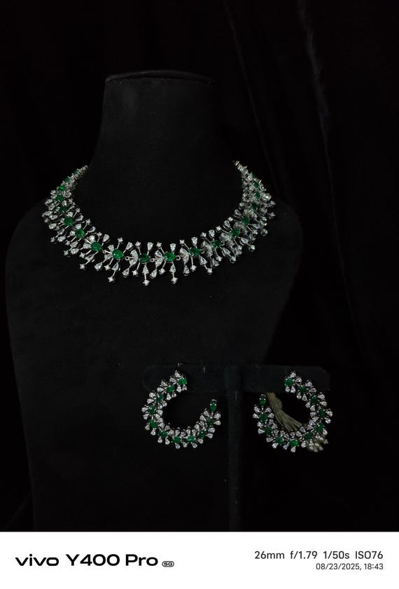 Cocktail necklace Pure Silver jewelry Indian, diamond choker set,wedding jewelry reception jewelry,Indian Bridal,Indian Jewelry-SHABURIS