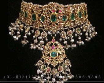 Antique choker diamond necklace peacock design emeralds swarovski diamond silver jewelry bridal jewelry wedding jewelry south sea pearls