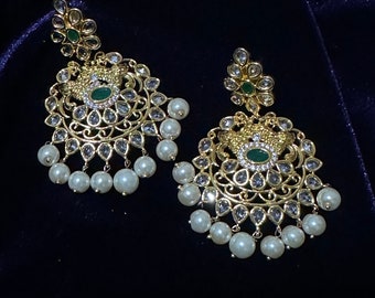 Floral Earrings/ Indian Earrings/ Indian Jewelry/ Pakistani Jewelry/ Bollywood Earrings/ Long kundan earrings with Sahare/ Sabyasachi