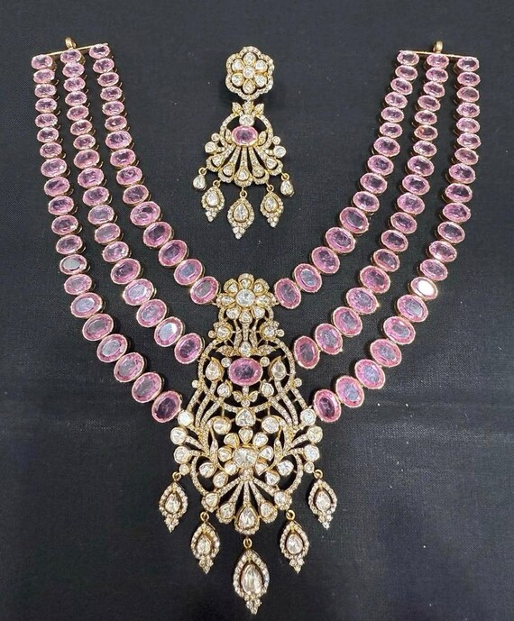 Bridal jewelry silver jewelry 925 silver necklace south indian jewelry pink rubies necklace diamond necklace statement bollywood-SHABURIS