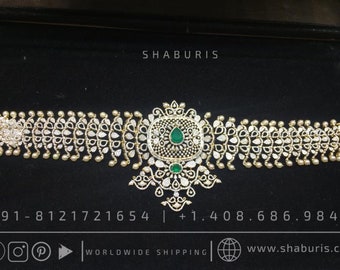 Diamond vaddanam Gold Plated jewelry Indian ,925 silver jewelry,lyte weight Indian Bridal,Indian Wedding Jewelry-SHABURIS