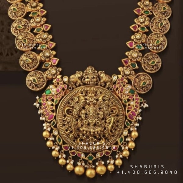 Kasu mala kasu haram nakshi necklace pure silver jewelry indian gold jewelry designs inspired kundan mango mala -SHABURIS