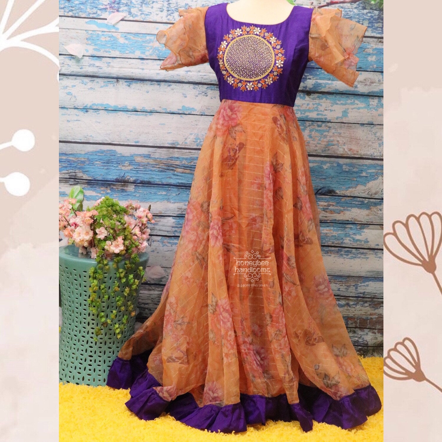 organza floral long frocks