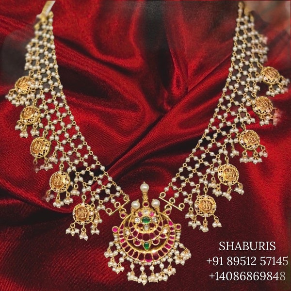 Custom made necklace 925 silver jewelry polki diamonds kasu mala kasu haram indian wedding bridal jewelry destination wedding SHABURIS