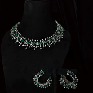Cocktail necklace Pure Silver jewelry Indian, diamond choker set,wedding jewelry reception jewelry,Indian Bridal,Indian Jewelry-SHABURIS image 2