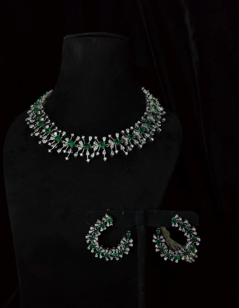 Cocktail necklace Pure Silver jewelry Indian, diamond choker set,wedding jewelry reception jewelry,Indian Bridal,Indian Jewelry-SHABURIS image 2