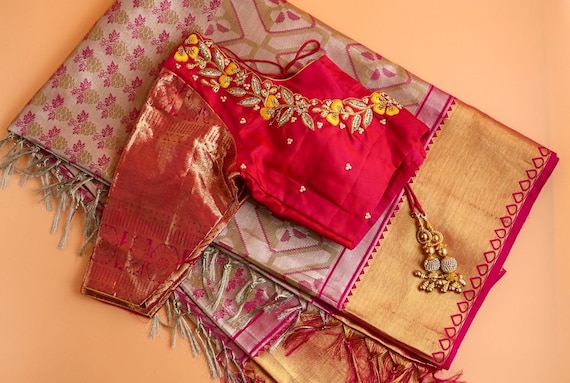 Bridal Saree Pink Saree Stitched Blouse Silk Saree Kanchi Kanjivaram Pattu  Saree Wedding Saree Blouse Bridal Blouse Handloom Saree - Etsy