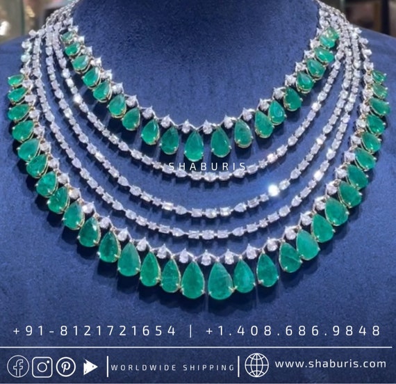 Diamond Necklace Pure Silver Necklace Emerald Quartz South Sea Etsy