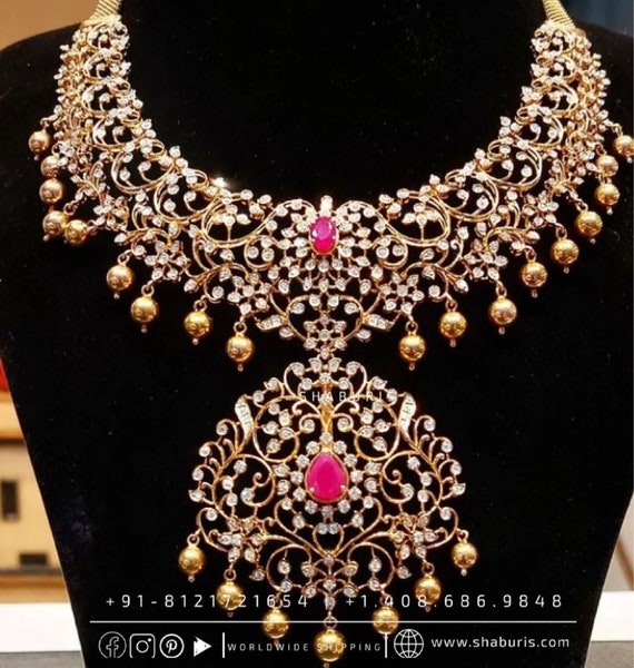 Diamond Necklace Closed Setting Rubies Emeralds Bridal Diamond Necklace Indian Jewelry Designs Silver Jewelry Wedding Jewelry SHABURIS Etsy Ireland