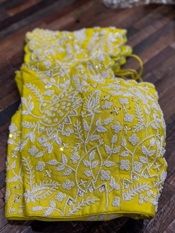 aari work yellow blouse