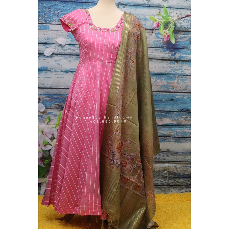 Indian Partywear Dress Duppatta Chanderi,Indian Designer anarkali,Indian Stitched Dress for women zardhosi maggam mirror work green Dress