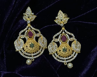 Peacock Earrings/ Indian Earrings/ Indian Jewelry/ Pakistani Jewelry/ Bollywood Earrings/ Long kundan earrings with Sahare/ Sabyasachi