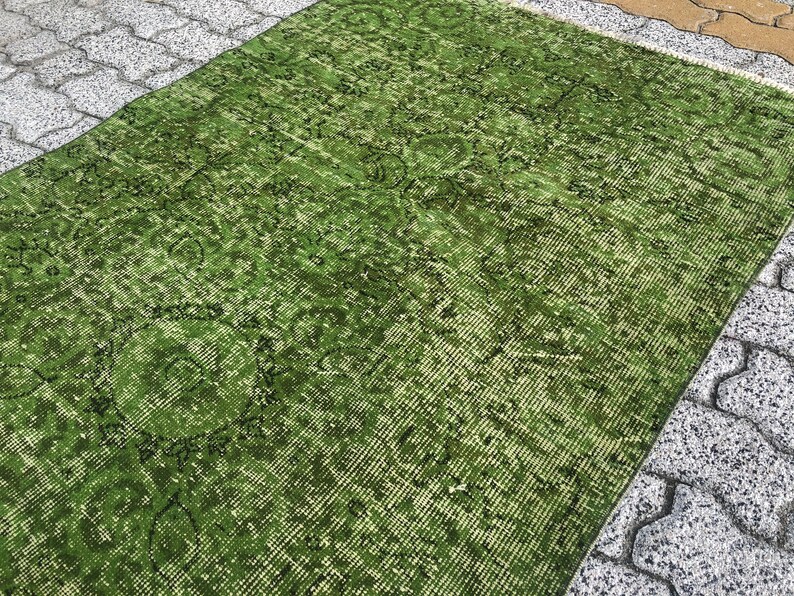 Green Overdyed Rug Vintage Runner Rug Turkish Wool Rug Etsy