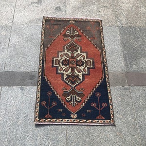 Traditional Small Rug, 2.7 x 1.5 ft Vintage Rug, antique Authentic Rug, Turkish Small Rug, Faded Door Mat Rug, Decorative Ethnic Mat Rug