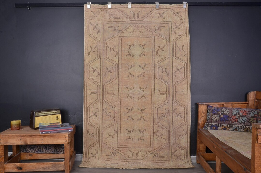 Peach Antolian Rug, Overdyed Wool Rug, Area Turkish Rug, Vintage Rugs ...