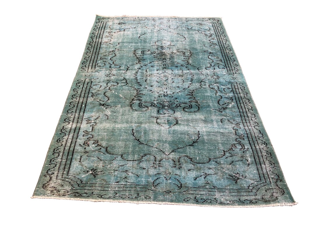 5x7 Ft Turkish Rug, Turquoise Overdyed Rug, Vintage Area Rug, Bohemian ...