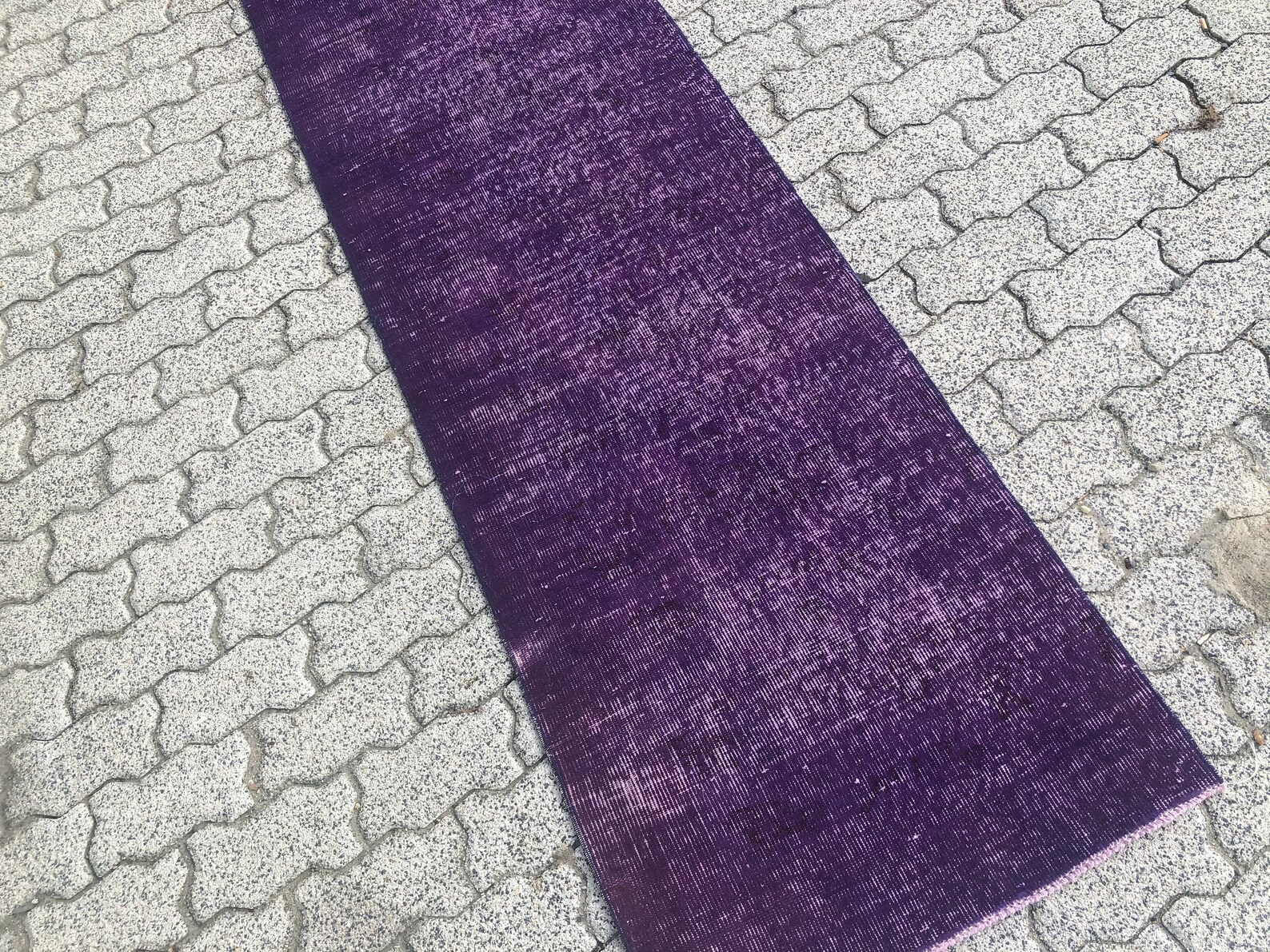 Purple Runner Rug, Overdyed Rug, 10.3 X 2.3 Feet, Turkish Modern Runner