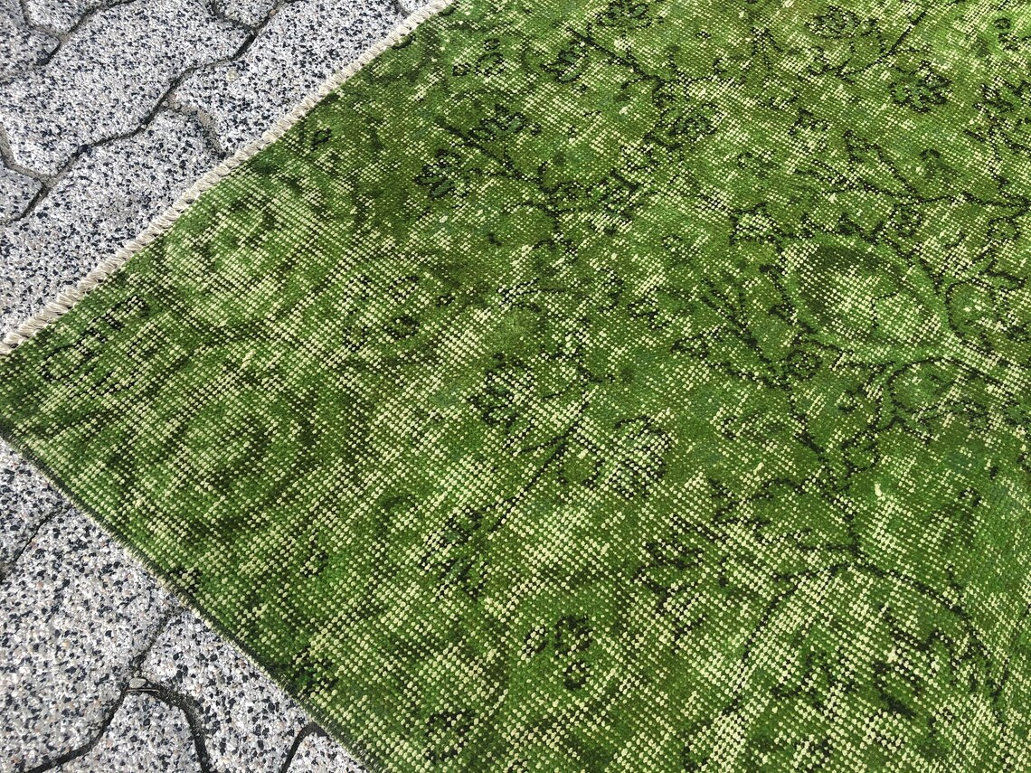 Green Overdyed Rug vintage Runner Rug Turkish Wool Rug Etsy