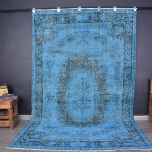 Royal Blue Area Rug, Overdyed Rug, Oushak Vintage Rug, 8'9x5'3 Ft, Oushak Carpet, Anatolia Rug, Living Room Carpet, Boho Decor Rug, 2350