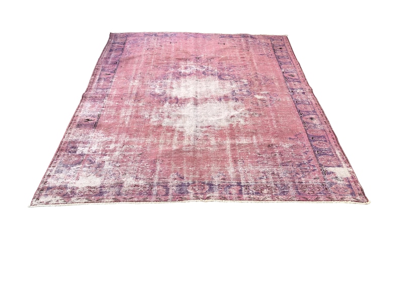 Pink Faded Rug Antique Turkish Rug Distressed Rug 8.6 X 6.7 Etsy
