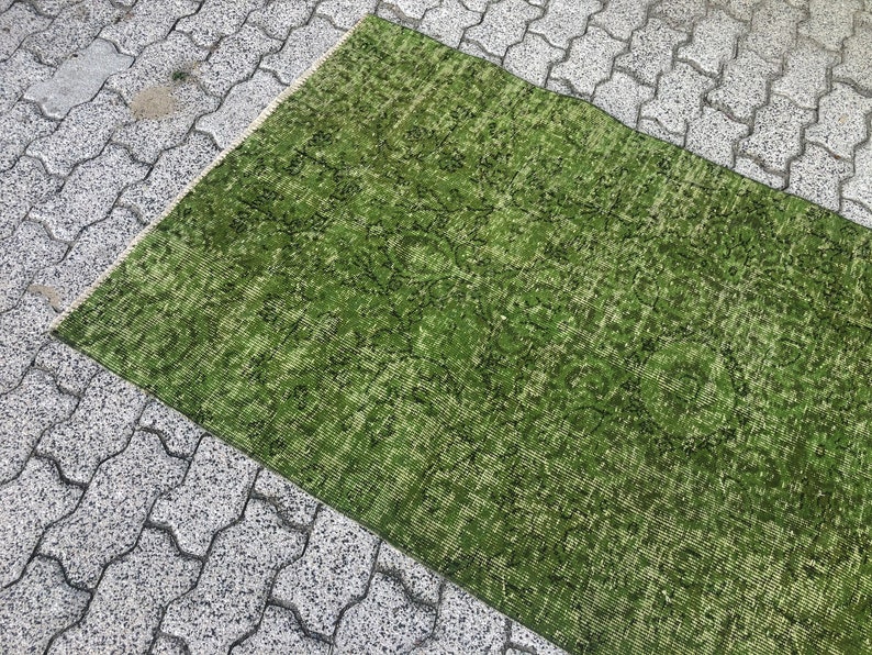 Green Overdyed Rug Vintage Runner Rug Turkish Wool Rug Etsy