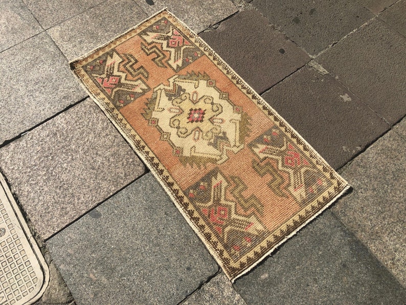 Boho Small Rug Designer Rug Colorful Rug Pastel Oushak Rug Faded Rug Small Oushak Rug Wool Door Mat Rug Aztec Turkish Rug