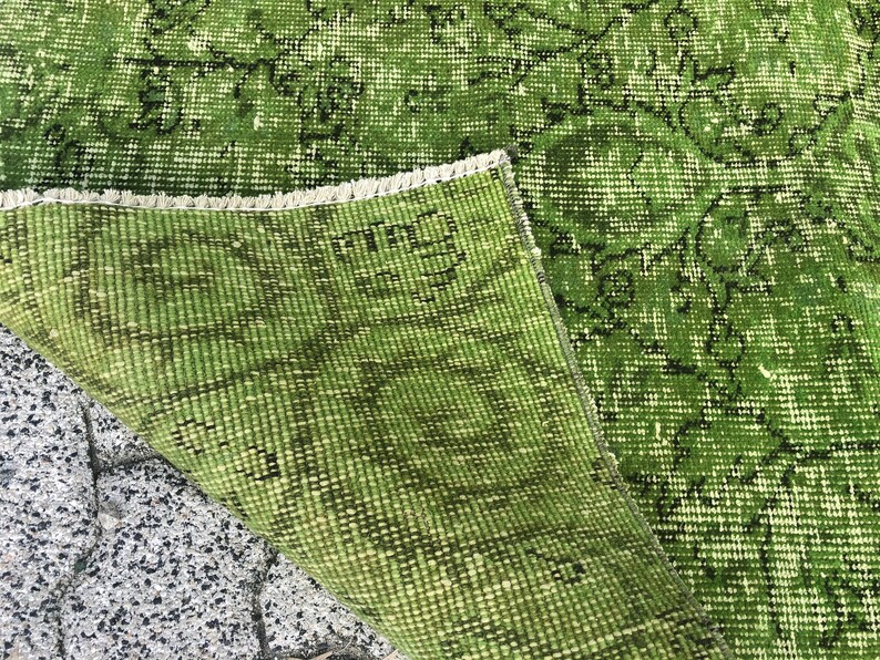 Green Overdyed Rug Vintage Runner Rug Turkish Wool Rug Etsy