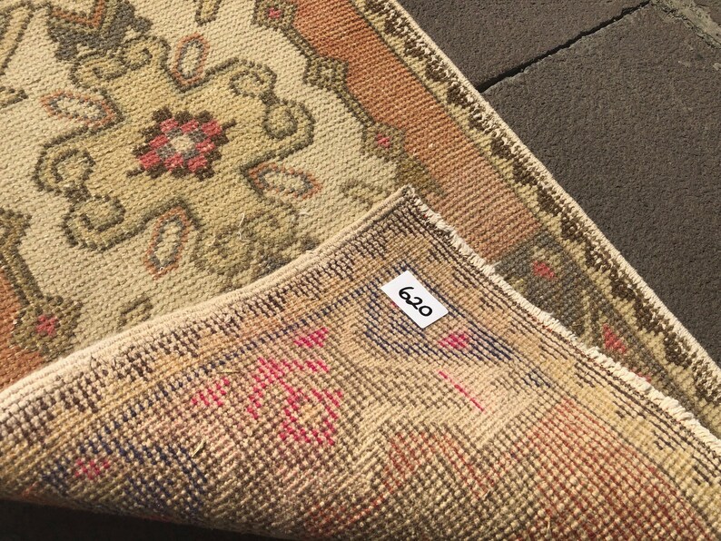 Boho Small Rug Designer Rug Colorful Rug Pastel Oushak Rug Faded Rug Small Oushak Rug Wool Door Mat Rug Aztec Turkish Rug