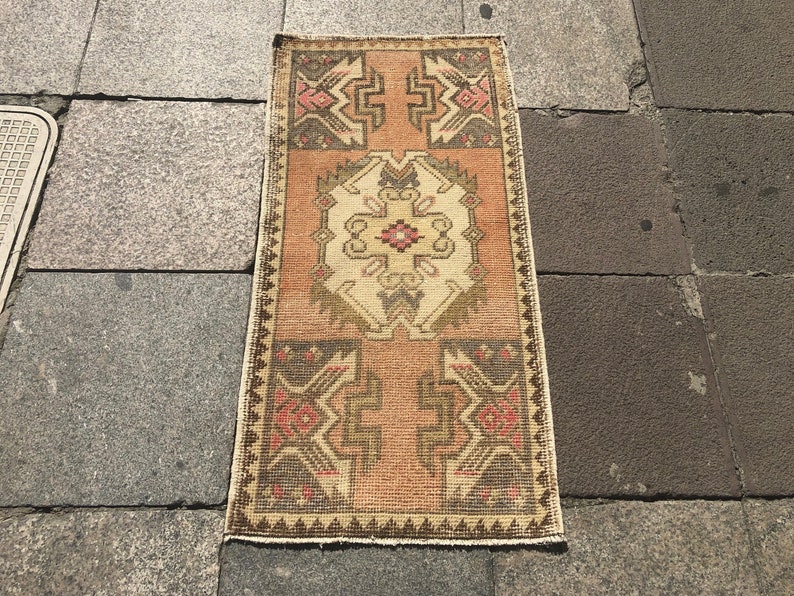 Boho Small Rug Designer Rug Colorful Rug Pastel Oushak Rug Faded Rug Small Oushak Rug Wool Door Mat Rug Aztec Turkish Rug