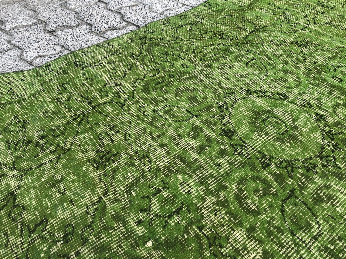Green Overdyed Rug vintage Runner Rug Turkish Wool Rug Etsy