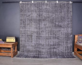 Gray Overdyed Turkish Wool Rug, Faded Boho Carpet (7.1 x 5.8 ft)