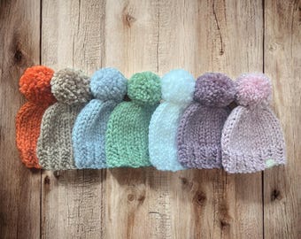 Hand Knitted Chunky Newborn Beanie: Soft Acrylic Winter Hat