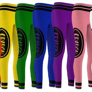 Crayon Leggings, Crayon Costumes For Teens and Women, Group Halloween Costume, Red Green Orange Yellow Pink Black Crayon Leggings XS to 2XL