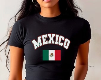 Mexico Baby Tee,  Fitted Mexican Crop Top, Mexican Flag Cropped Top, Summer Y2K Top, Crop Tops For Teens and Women, Womens Cinco De Mayo Tee