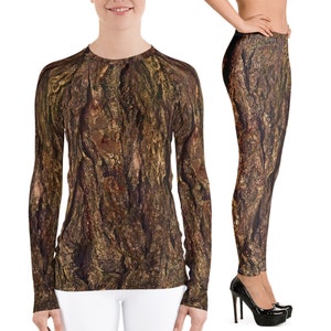Tree Costume, Halloween Costumes For Women, Tree Bark Costume Adult, Woodland Outfit Long Sleeves, Female Camouflage Shirt Leggings