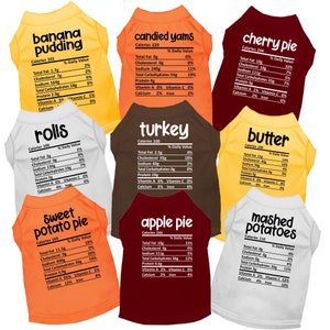 Thanksgiving Dog Shirts, Nutrition Facts Thanksgiving Food Tee For Pet Dogs Cats,  Matching Pet Shirt, Family Tops For Small Medium Big Pets
