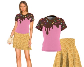 Ice Cream Costume For Women, Group Halloween Costumes Women, Teen Girl Costume, Waffle Cone Skirt, Ice Cream Shirt