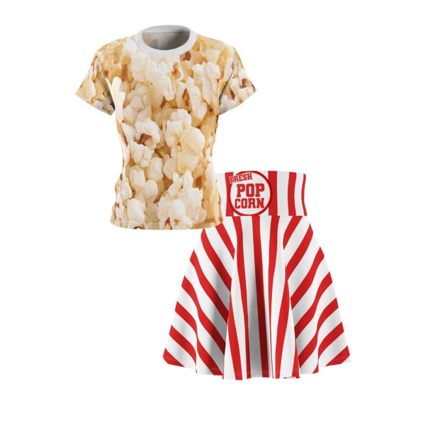 Popcorn Costume For Teens and Women, Popcorn Shirt, Popcorn Skirt, Food Popcorn Outfit, Movie Theater Halloween Costumes, Carnival Costume