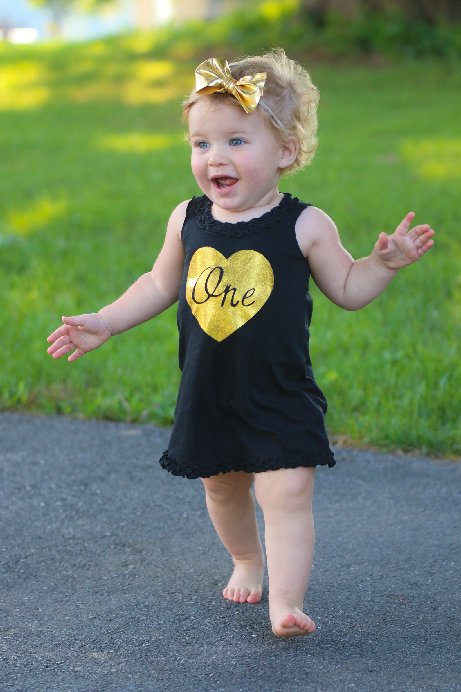 1st Birthday Dress Baby Girl Black and Gold One Year Old Etsy