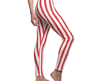 Circus Leggings, Red and White Vertical Striped Leggings, Pirate