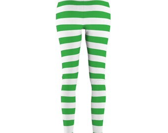 Green and White Striped Leggings Halloween Leggings for Women
