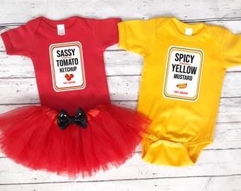 Twin Halloween Costume Baby Boy Girl - Twin Halloween Costume - Matching Ketchup Mustard Sister Brother Costumes - Newborn Infant Halloween