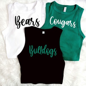 Cropped College Apparel, Tailgate Crop Tank Top, Custom College Team Crop Tops, Mascot Tshirt, Team Name Shirt, School Logo On Crop Top Gift