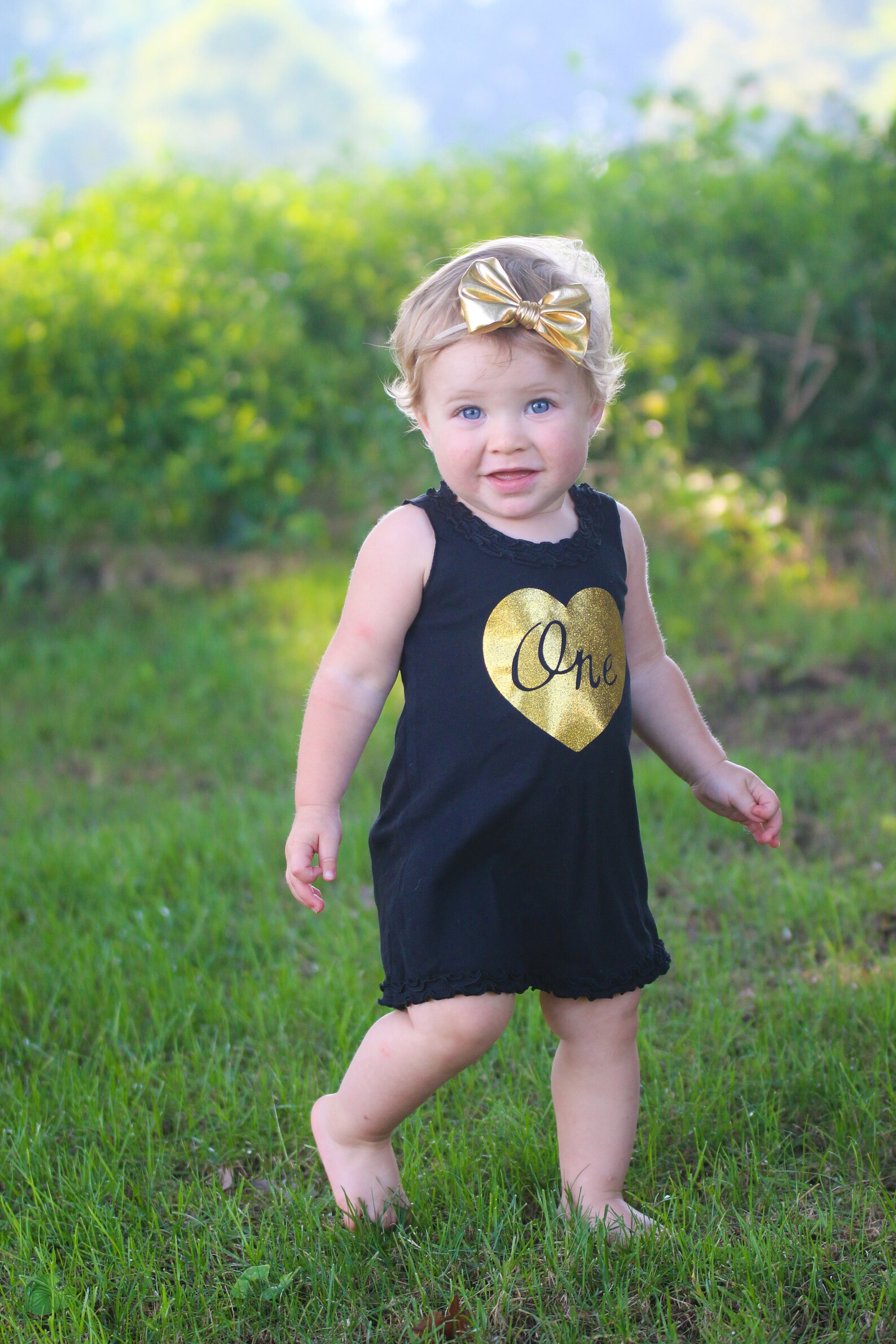 1st Birthday Dress Baby Girl Black and Gold One Year Old Etsy
