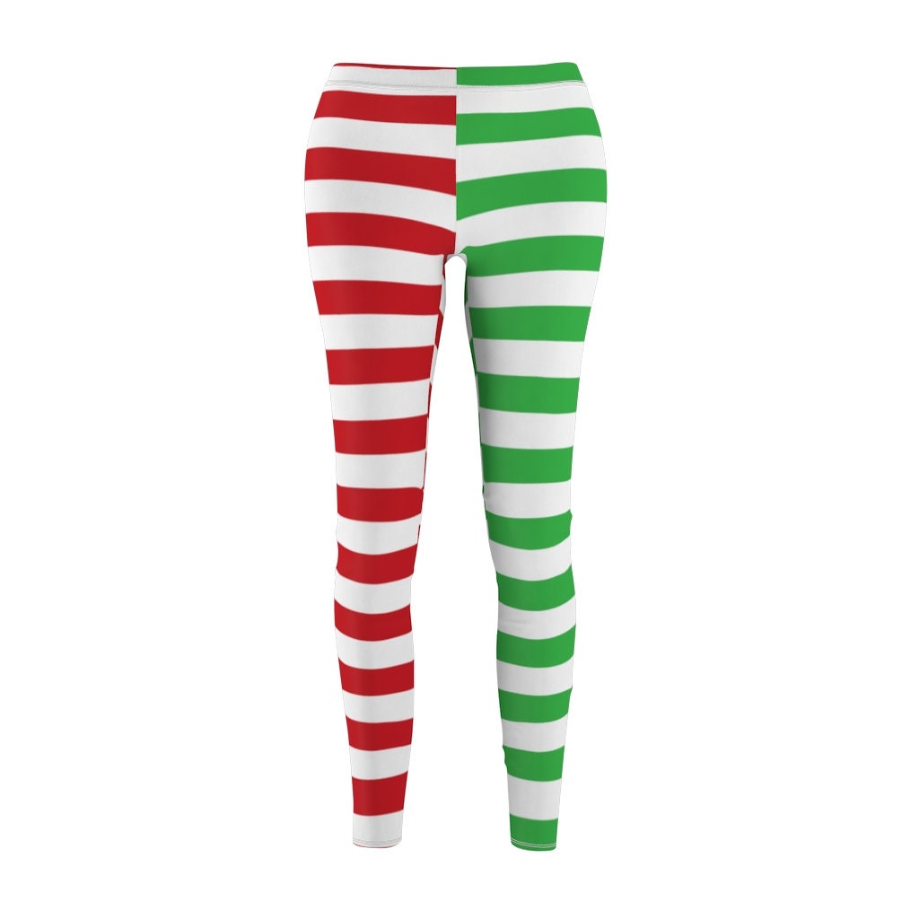 Elf Halloween Leggings For Women Red and Green Striped Elf | Etsy